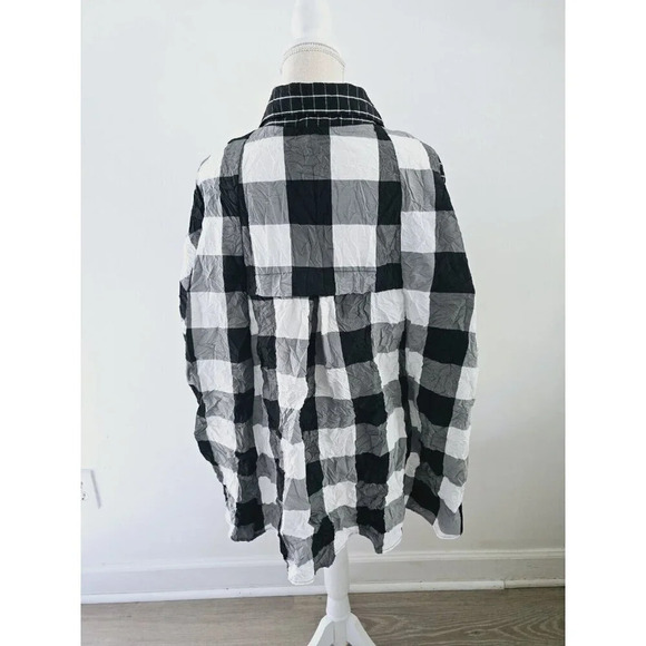 Moonlight Y&S Fashion Buffalo Plaid Checkered Gingham Oversized Crinkle Blouse S - Picture 9 of 11